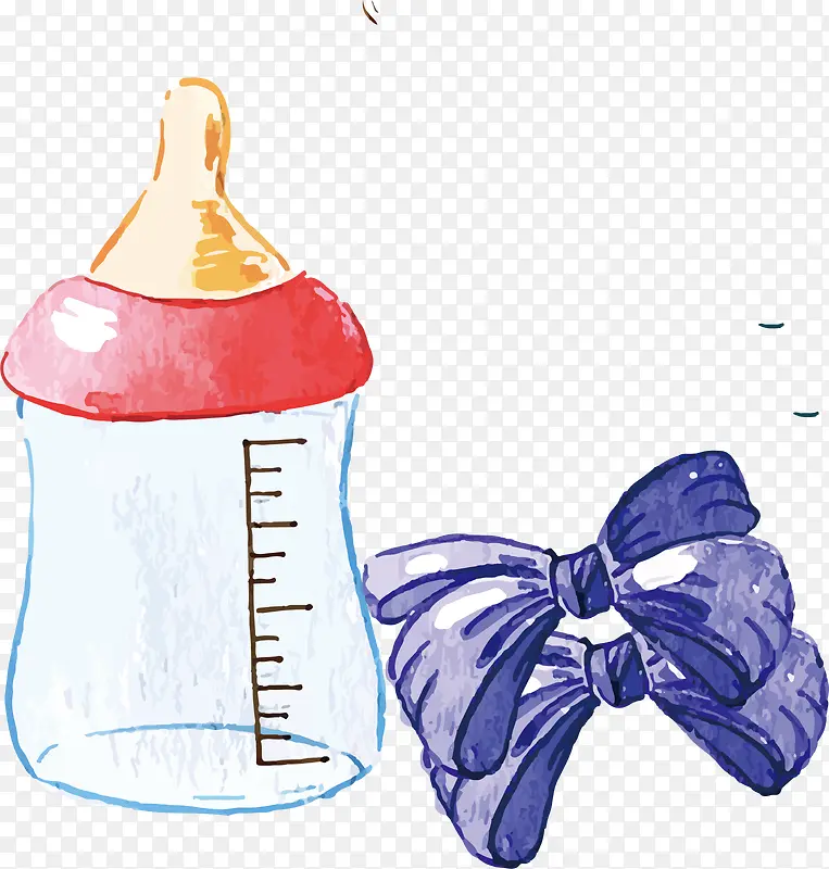 水彩水墨卡通婴儿用品蝴蝶结奶瓶