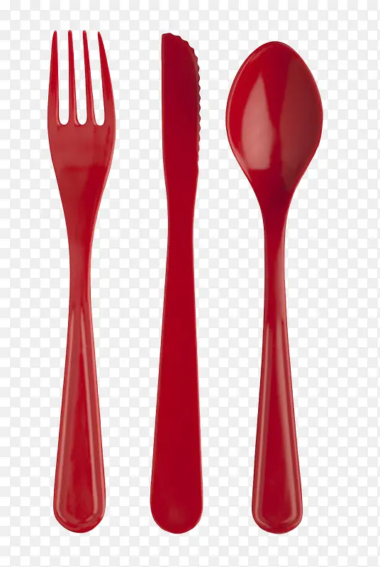 红色勺子叉子刀子塑胶制品实物