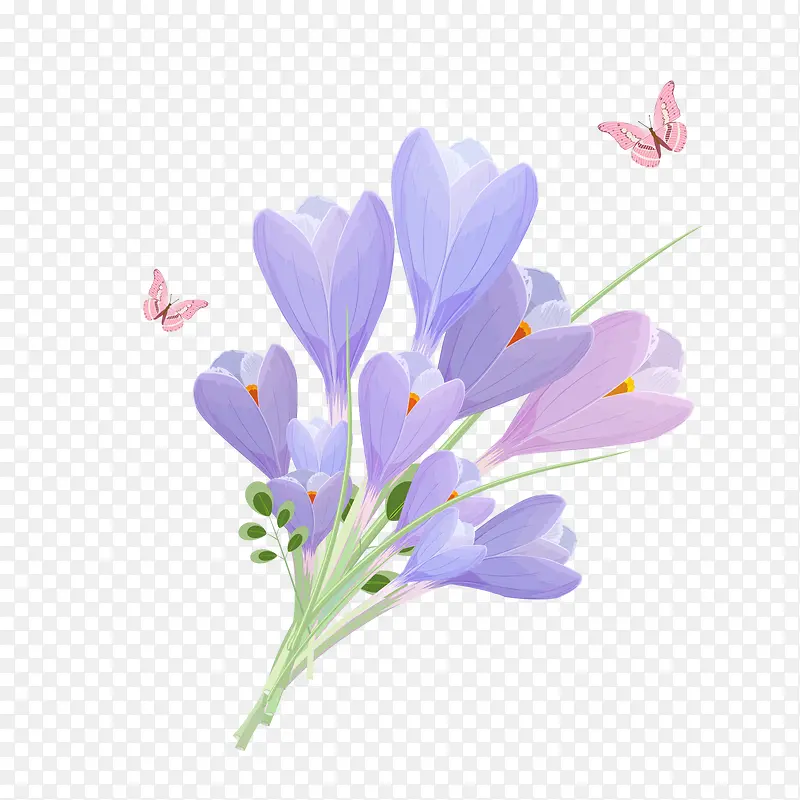 紫色盛开的花朵与蝴蝶