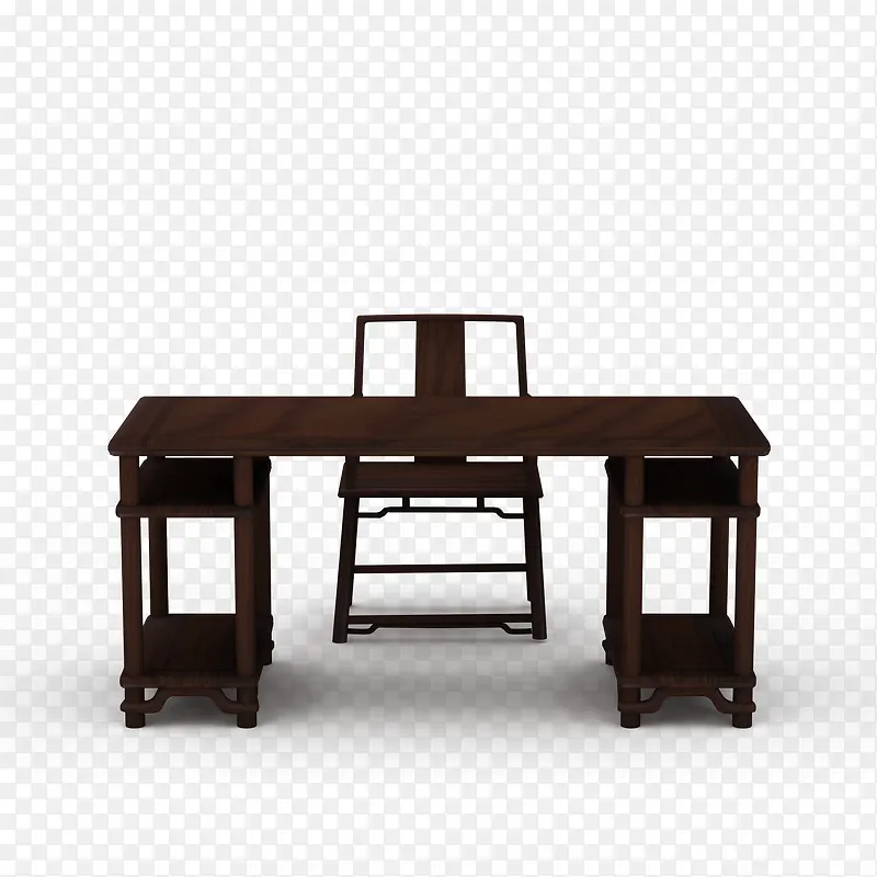 一套棕色复古中式书桌