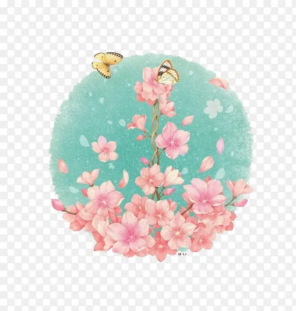 桃花盛开蝴蝶