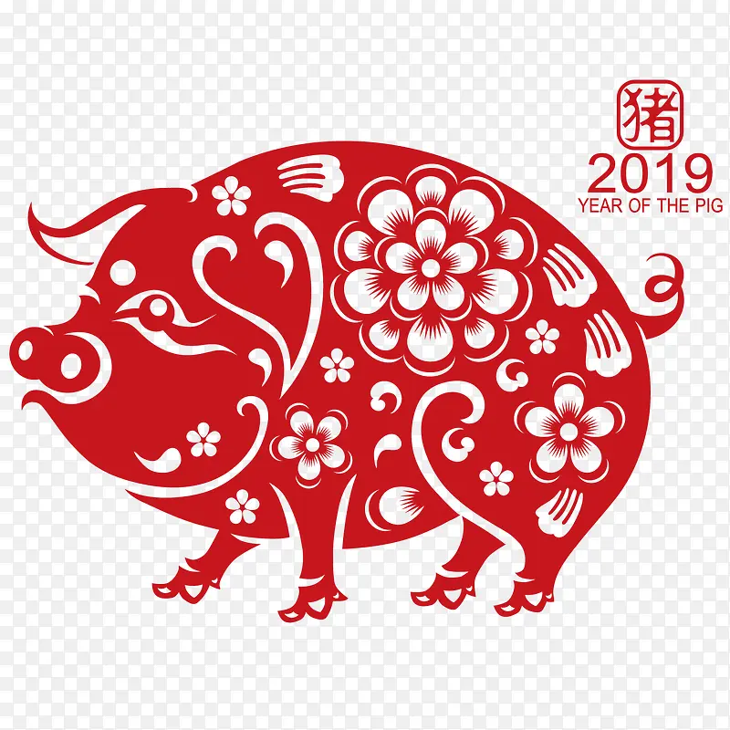 精致花纹的剪纸猪