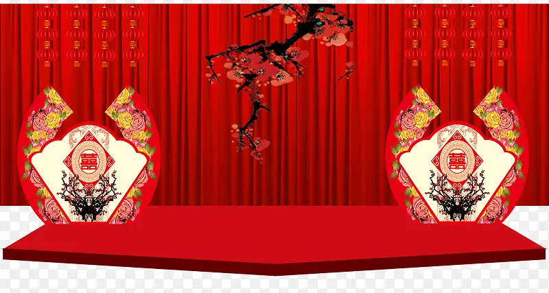 大红色梅花中国风舞台