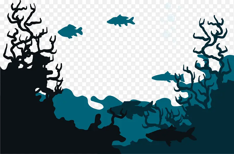 蓝色扁平海底鱼群