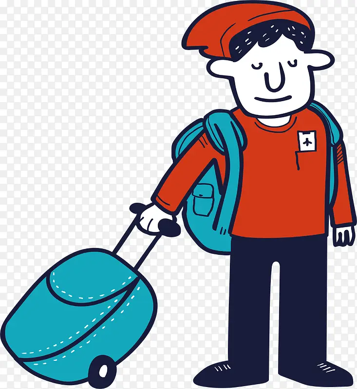 卡通旅游人物红衣背包客素材