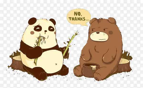 卡通熊猫和棕熊