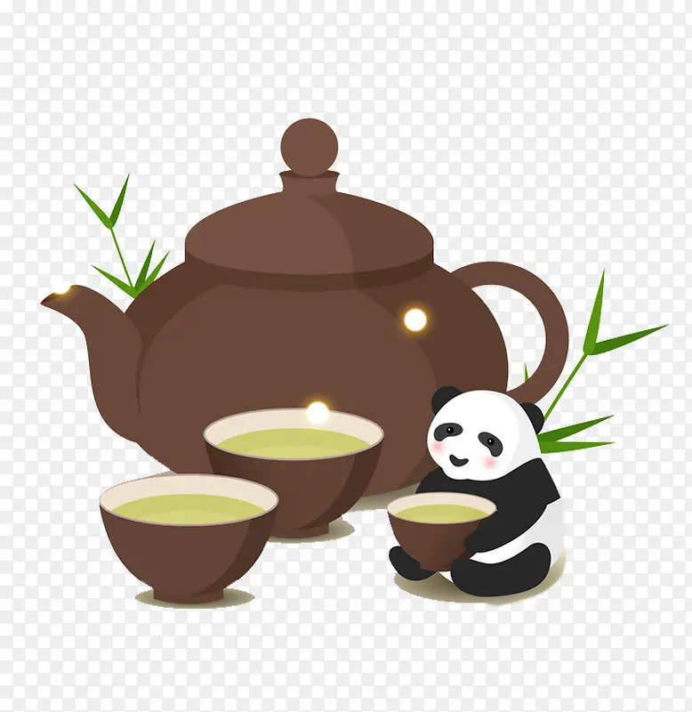 卡通中国风茶壶茶熊猫免扣