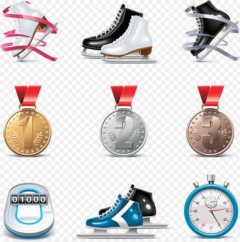 溜冰鞋和奖牌插画