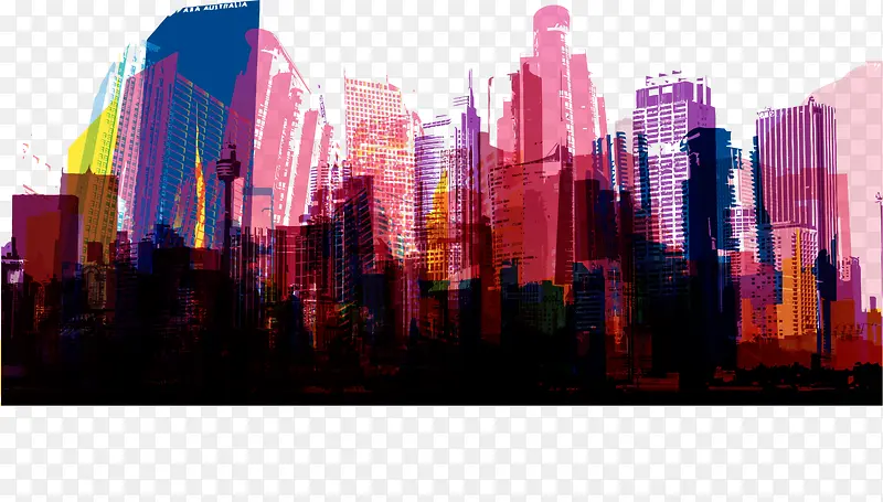 紫色城市倒影
