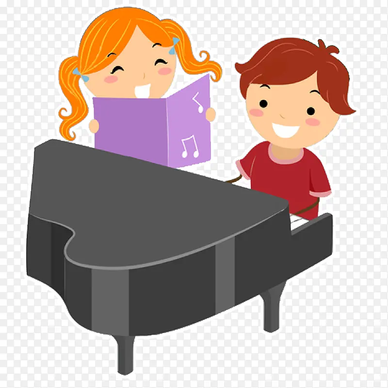 弹奏钢琴的男孩和读谱的女孩