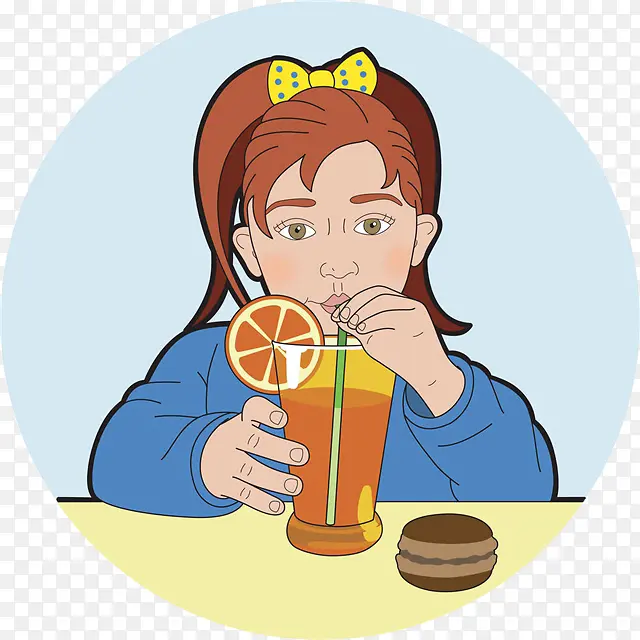 卡通小美女喝果汁PNG图片素材下载_图片编号7655820-PNG素材网