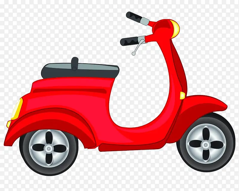 手绘卡通红色可爱电动摩托车
