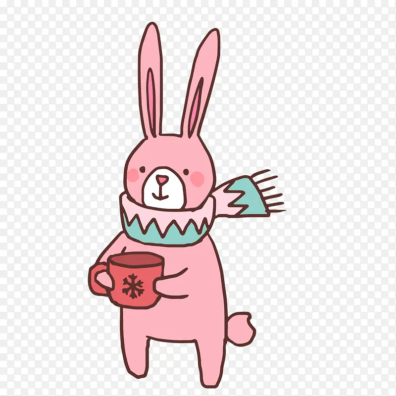 卡通粉色冬季兔子