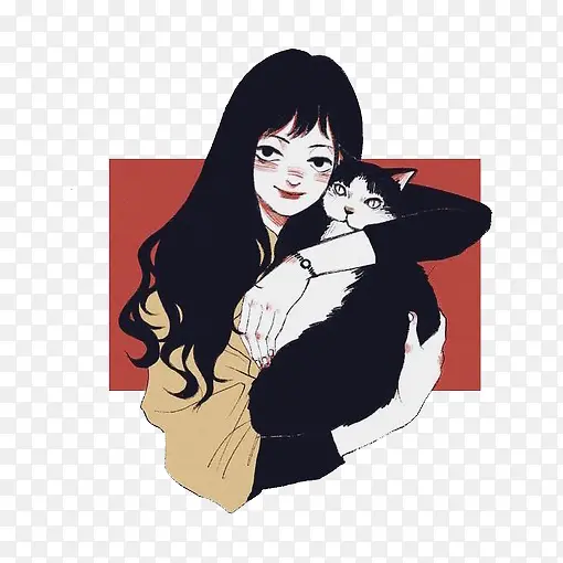 抱猫的女孩插画