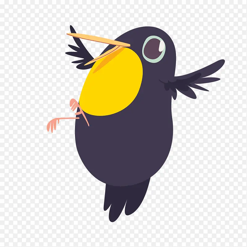 黑黄色卡通飞舞胖鸟