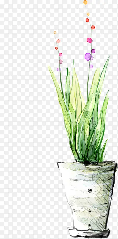 创意手绘水彩绿色的植物花卉