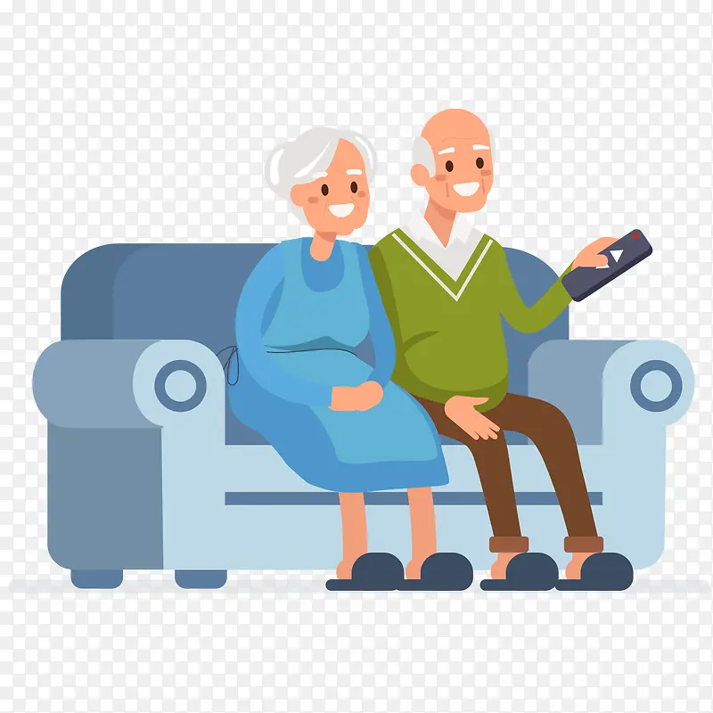老年夫妇看电视插画