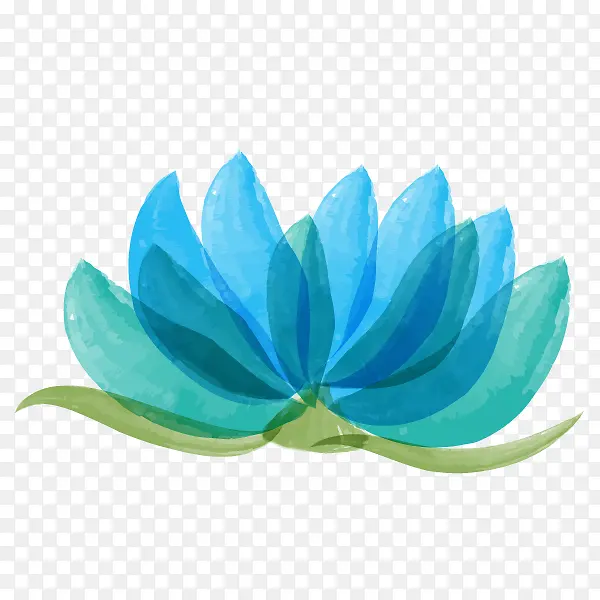 蓝色水彩莲花图案