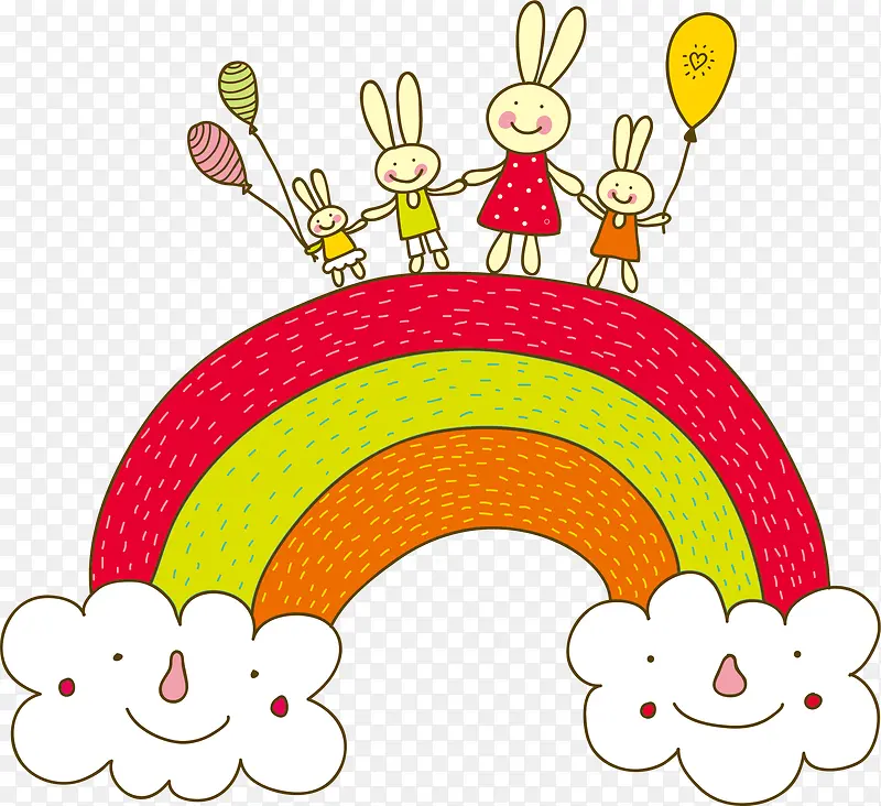 矢量手绘创意彩虹兔子海报