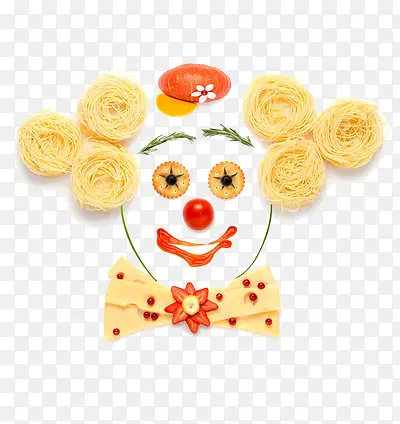 甜品番茄面饼摆成的小丑头像