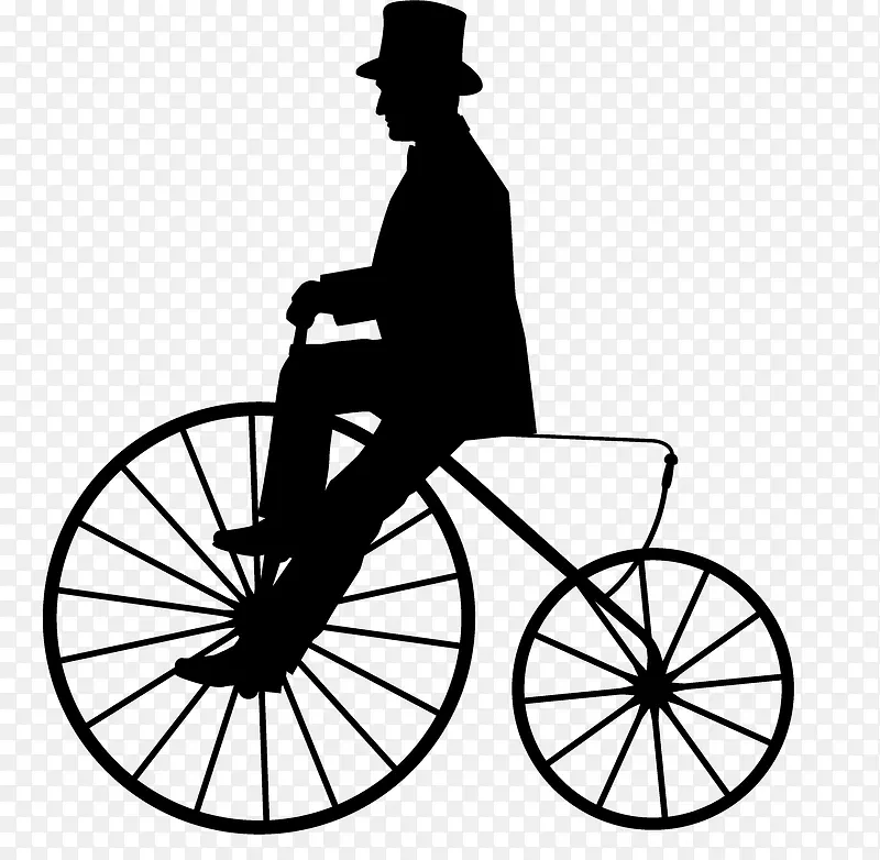 带礼帽绅士骑大小轮自行车剪影