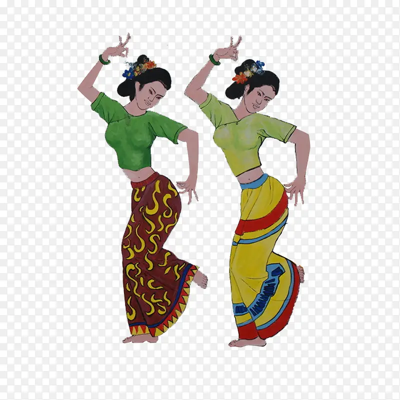 手绘跳舞的傣族姑娘