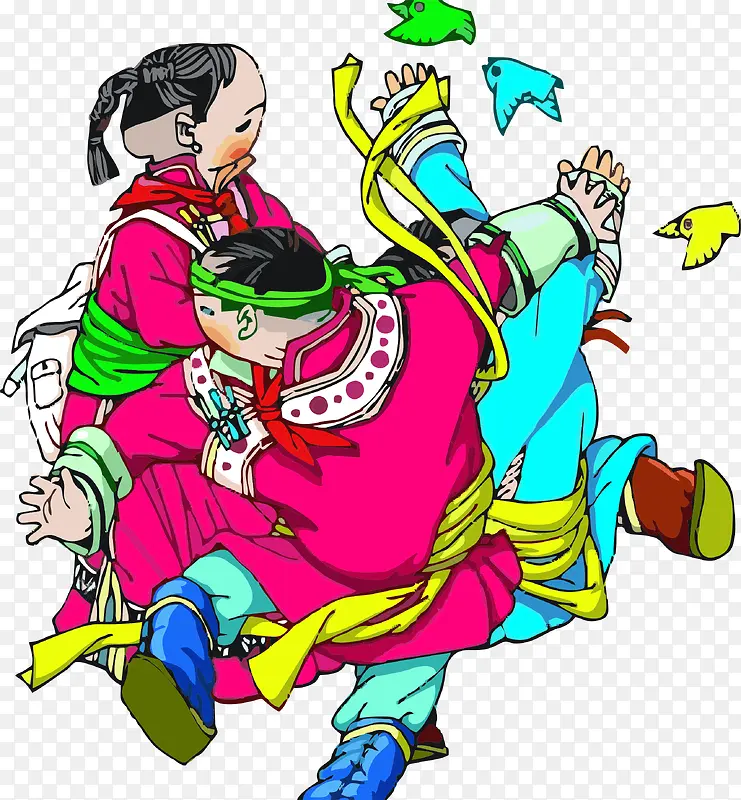 蒙古族风格人物插画
