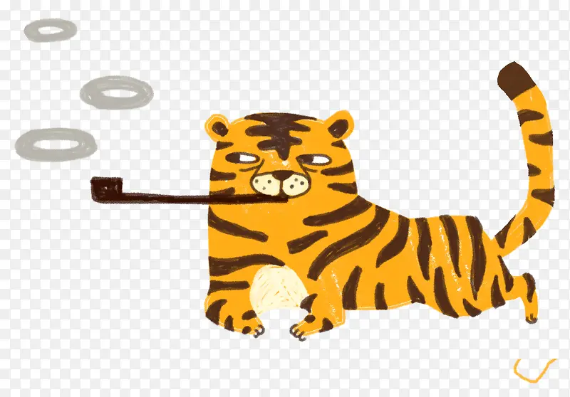 卡通动物老虎抽烟吐烟圈