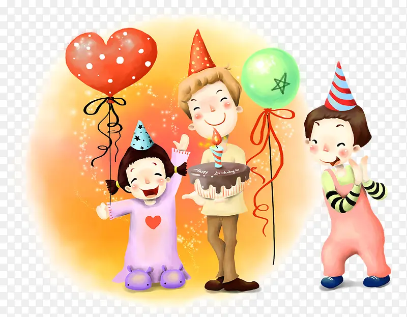 卡通手绘过生日的孩子