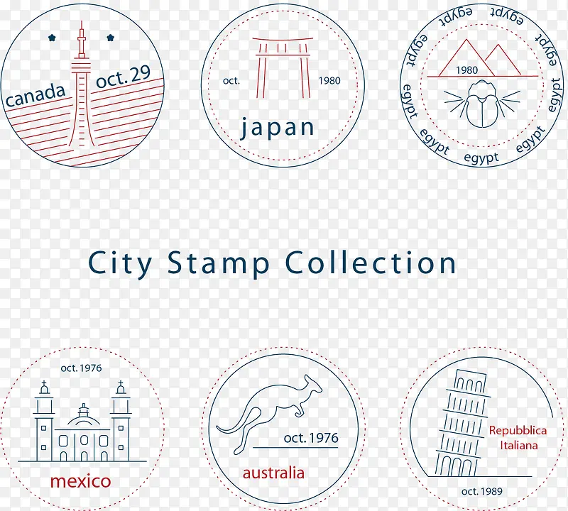 矢量图城市邮票集
