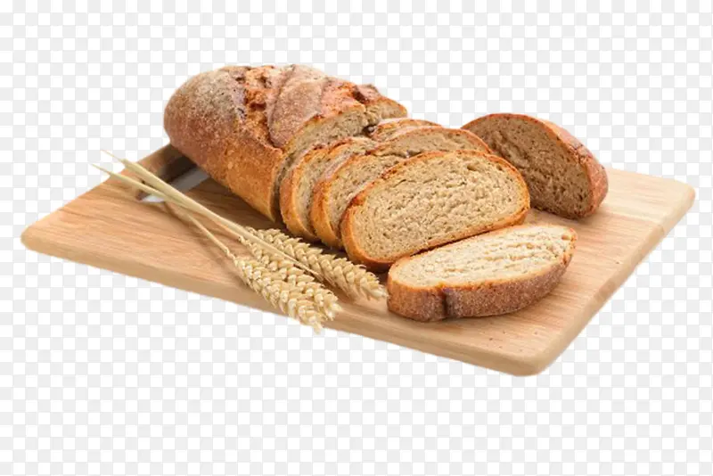 砧板上的切片面包和五谷实物