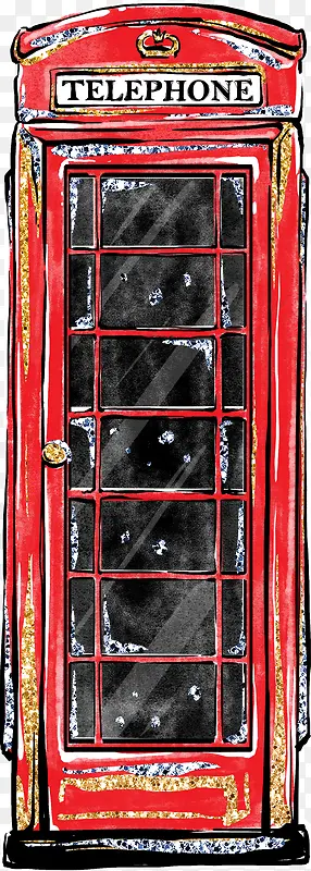 红色手绘的电话亭
