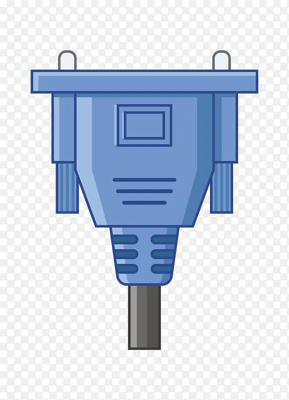 手绘卡通蓝色电脑显示器连接口