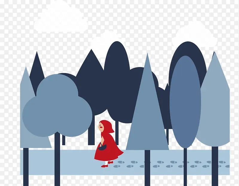 行走在森林里的小红帽矢量