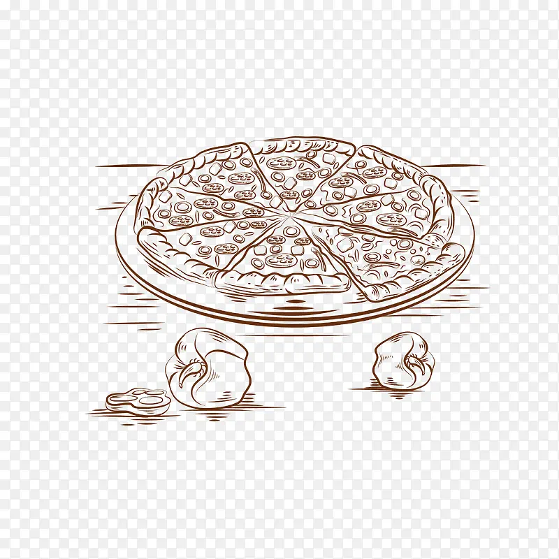 矢量精美手绘意大利菜披萨