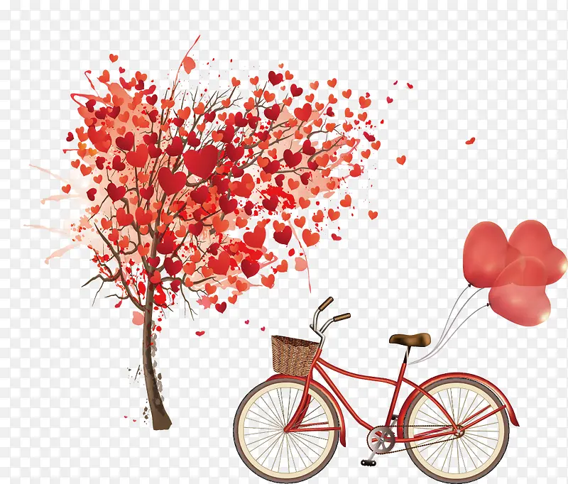 手绘自行车和心形树