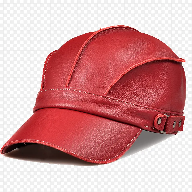 红色真皮鸭舌帽