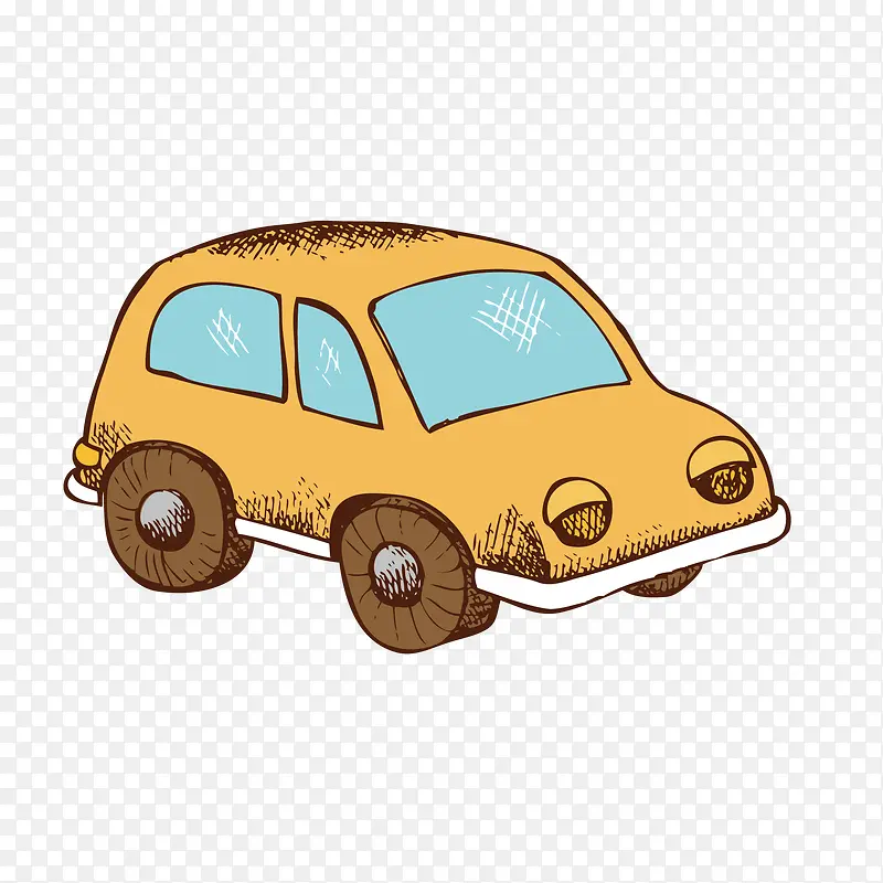 黄色卡通手绘小汽车