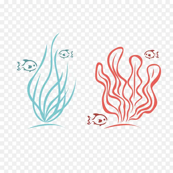 水草海带海底简笔