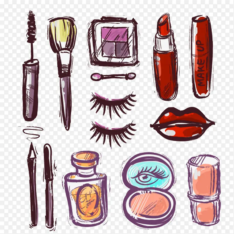 手绘化妆品化妆工具素材