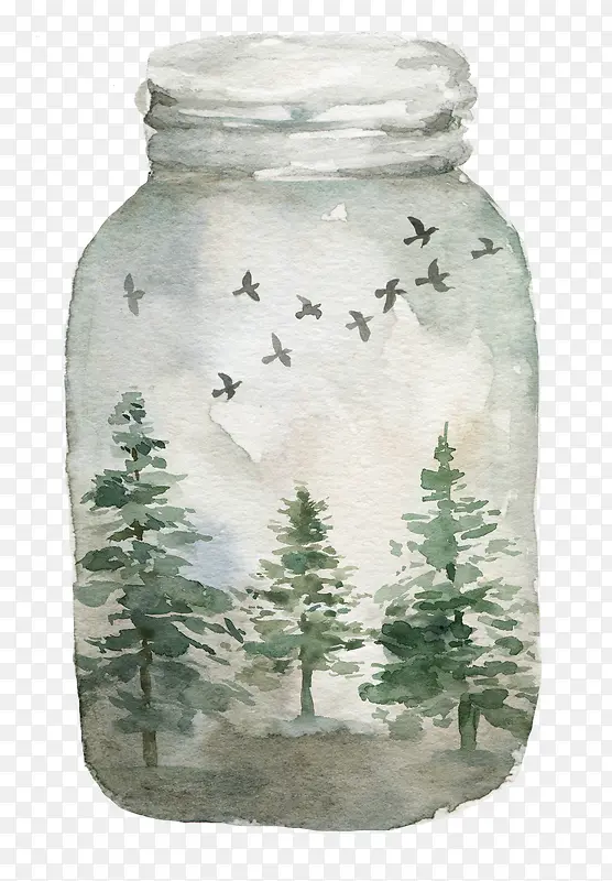 森林创意玻璃瓶手绘