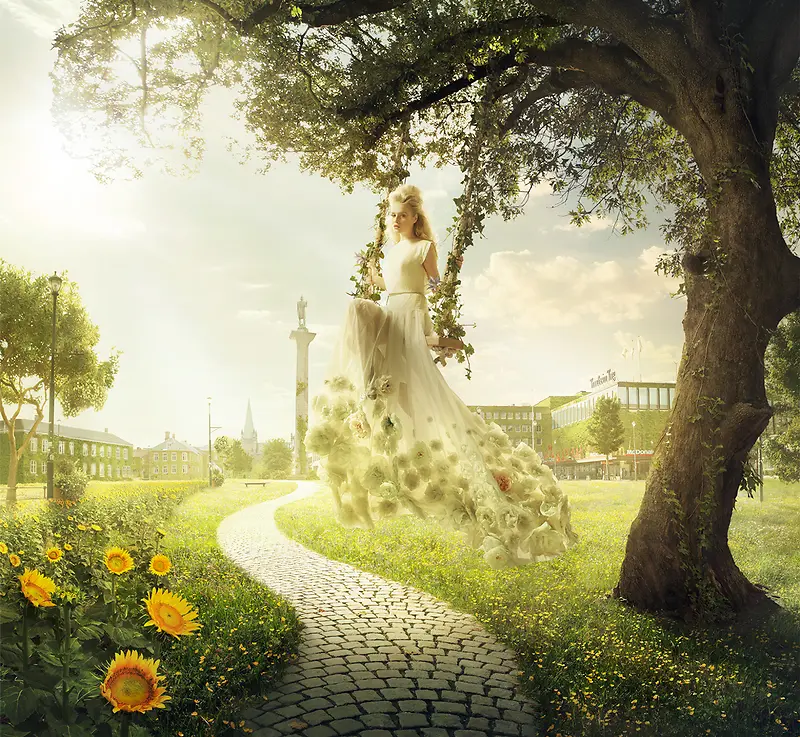 唯美婚纱摄影向日葵盛开的小路