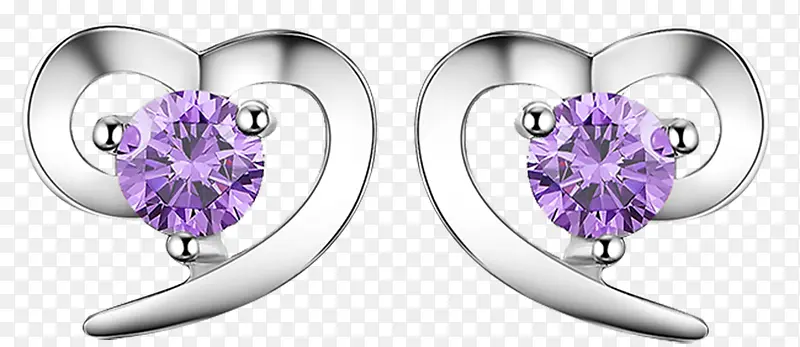 时尚气质爱心紫色钻银耳钉