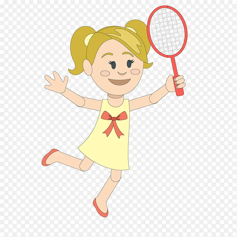 卡通打羽毛球的女孩