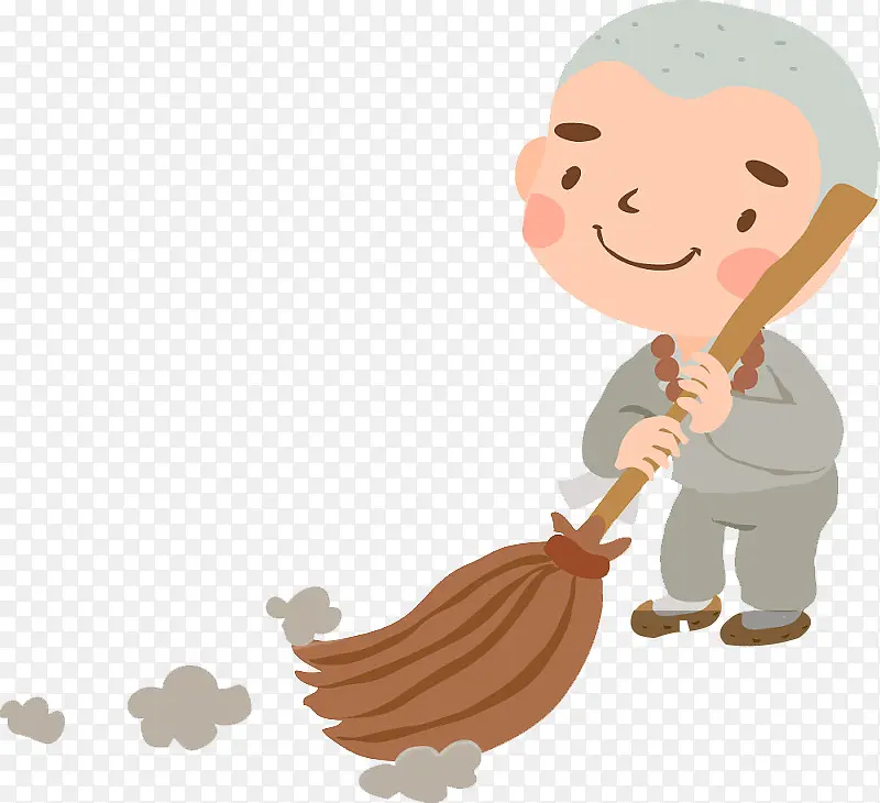一个打扫除尘的僧人