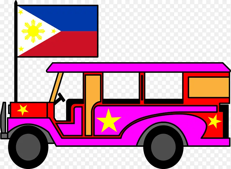 玫红色矢量菲律宾吉普尼车