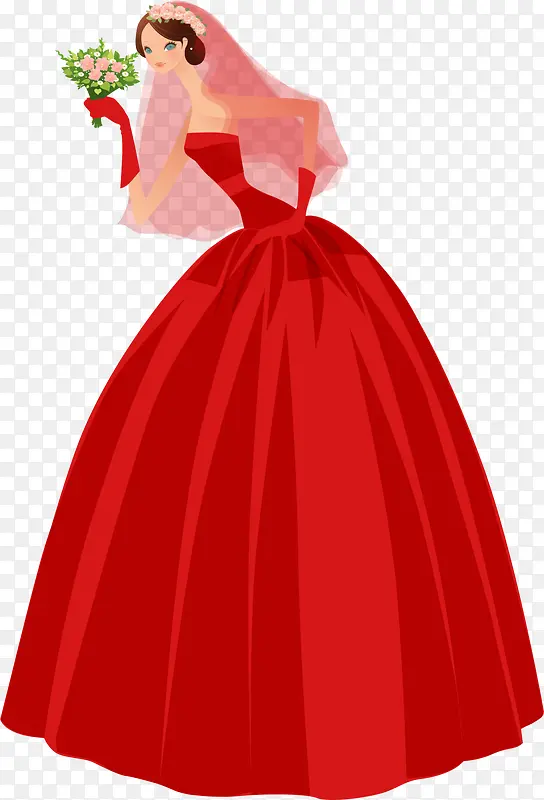 红裙美丽捧花新娘
