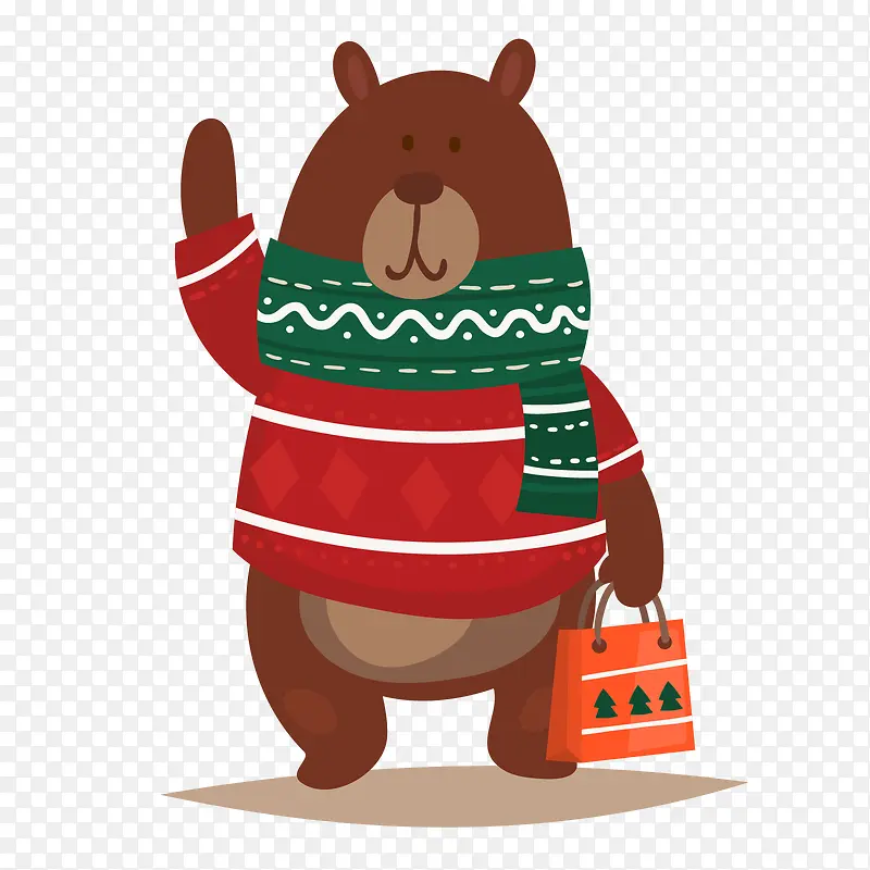 灰红色拿着购物袋的圣诞购物熊