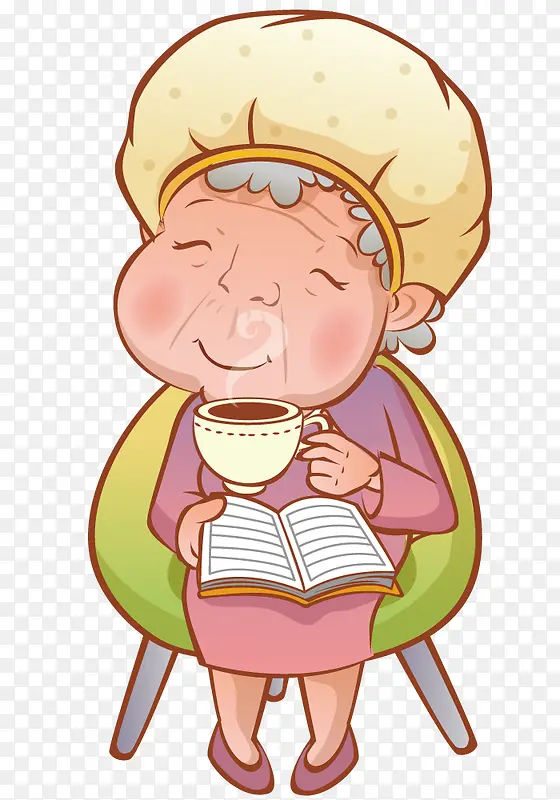 喝茶看书的奶奶
