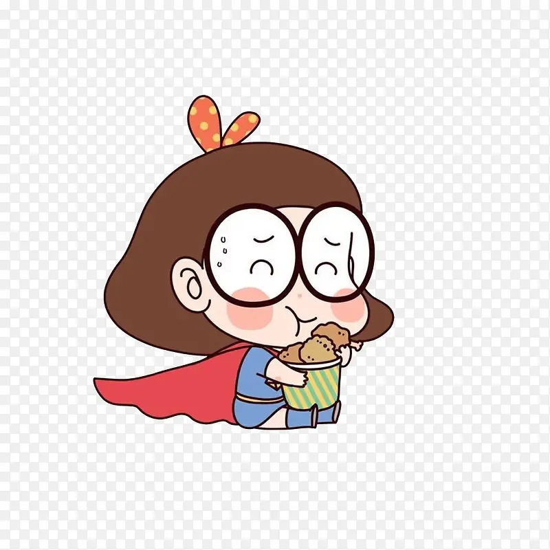 卡通抱着炸鸡桶吃的可爱女超人素
